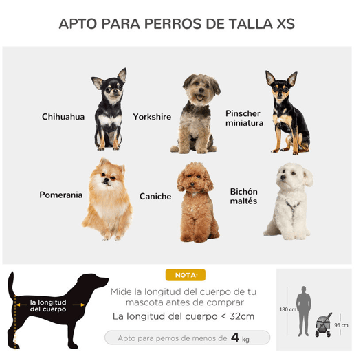 PawHut Carrinho de animal de estimação dobrável para cães removível de aço Tecido Oxford Rodas giratórias Freios Janela para gatos pequenos Cães 67x45x96 cm Cinza