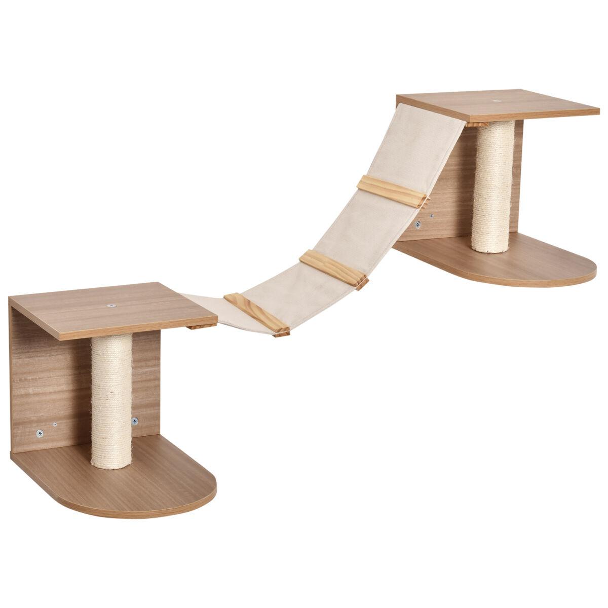 Pawhut estantes de pared gatos escaleras de tela para gatos con plataformas y postes rascadores de sisal centro de actividades de escalada 129x40x31,5 cm marrón claro
