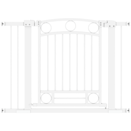 PawHut Barreira de Segurança para Cães Barreira de Segurança para Cães com Largura Ajustável 76-104 cm Barreira de Proteção com 2 Extensões para Escadas e Portas Branco