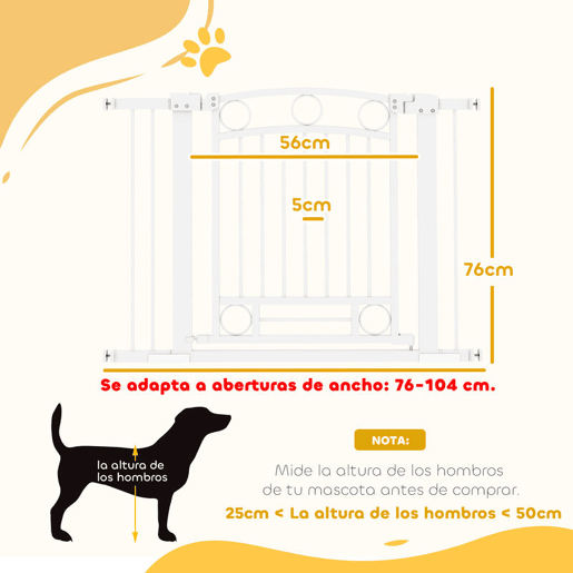PawHut Barreira de Segurança para Cães Barreira de Segurança para Cães com Largura Ajustável 76-104 cm Barreira de Proteção com 2 Extensões para Escadas e Portas Branco