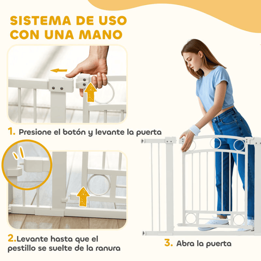 PawHut Barreira de Segurança para Cães Barreira de Segurança para Cães com Largura Ajustável 76-104 cm Barreira de Proteção com 2 Extensões para Escadas e Portas Branco