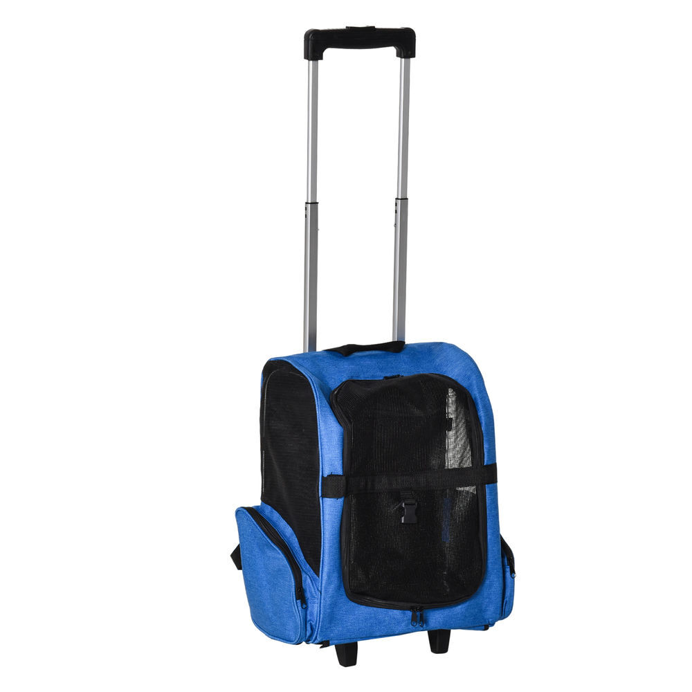 Pawhut transportín carrito para mascotas 2 en 1 mochila de viaje con 2 ruedas para perros gatos con asa retráctil de aluminio y bolsillos de