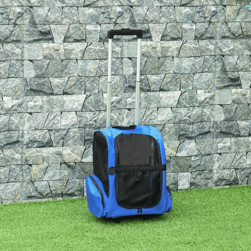 PawHut Transportadora Carrinho para Animais de Estimação 2 em 1 Mochila de Viagem com 2 Rodas para Cães Gatos com Alça Retrátil de Alumínio e Bolso de Armazenamento 42x25x55cm Azul