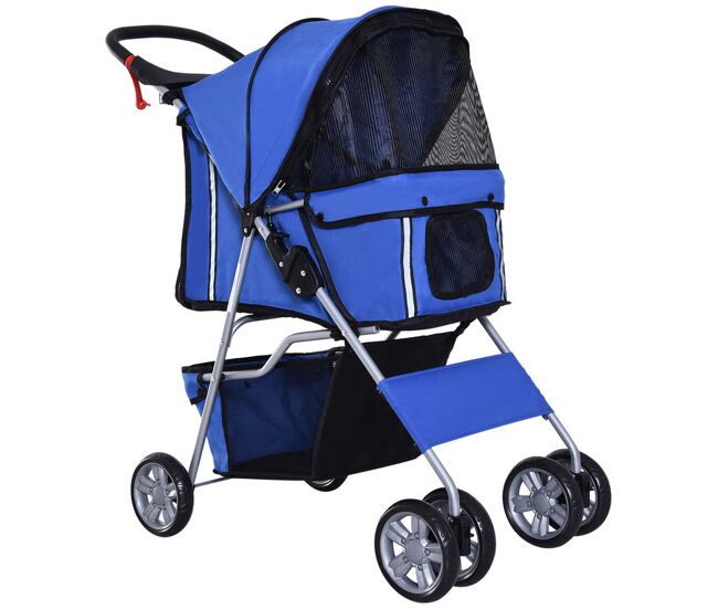 Pawhut carrito para perros plegable hasta 10 kg, cochecito para perros pequeños con ruedas de eva y frenos, cesta de almacenaje, ventanas de malla,