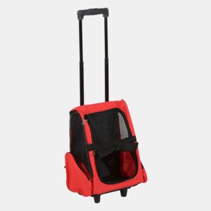 PawHut Transportadora 2 em 1 para Animais Mochila ou Carrinho de Viagem para Cão e Gato com 2 Rodas, Alça Retrátil de Alumínio e Bolsos 42x25x55 cm Vermelho