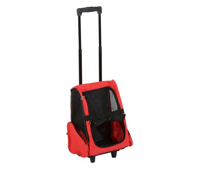 Pawhut transportín 2 en 1 para mascotas mochila o carrito de viaje para perro y gato con 2 ruedas con asa retráctil de aluminio y bolsillos 42x25x55