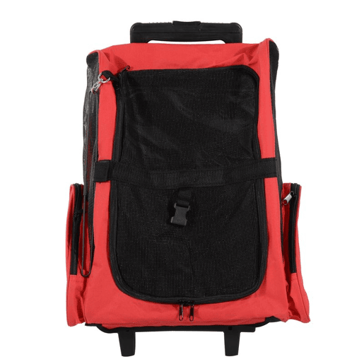 PawHut Transportadora 2 em 1 para Animais Mochila ou Carrinho de Viagem para Cão e Gato com 2 Rodas, Alça Retrátil de Alumínio e Bolsos 42x25x55 cm Vermelho