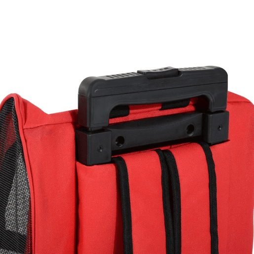 PawHut Transportadora 2 em 1 para Animais Mochila ou Carrinho de Viagem para Cão e Gato com 2 Rodas, Alça Retrátil de Alumínio e Bolsos 42x25x55 cm Vermelho