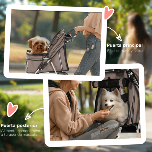 PawHut Carrinho para Animais de Estimação Dobrável Carrinho para Cães e Gatos com Rodas Giratórias Cesto e Suporte para Copos 75x45x97cm Marrom