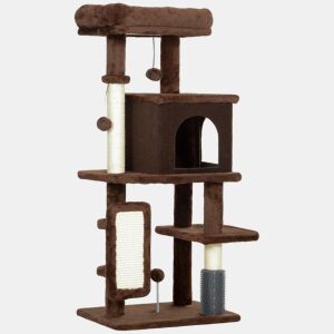 PawHut Arranhador para Gatos Grande Altura 104 cm Arranhador para Gatos com Plataformas Postes com Escova Bolas Suspensas e Almofadas para Arranhar Marrom