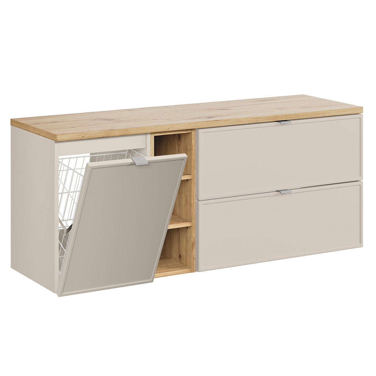 Mueble bajo lavabo 3 compartimientos cesto de ropa Alba