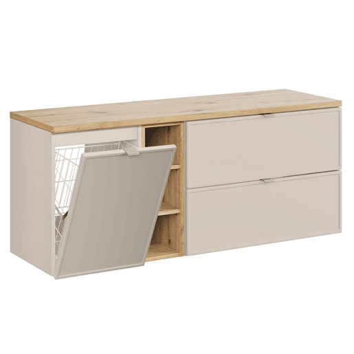 Móvel de lavatório 140cm 3 nichos cesto de roupa suja Alba Caxemira