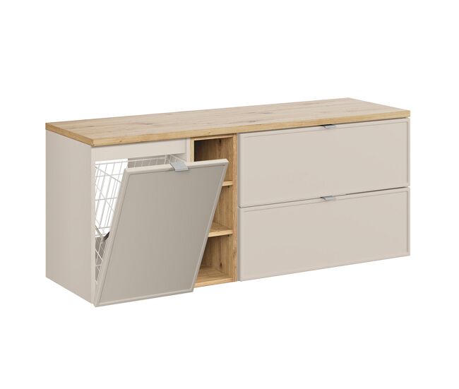 Mueble bajo lavabo 140cm 3 compartimientos cesto de ropa alba cachemira