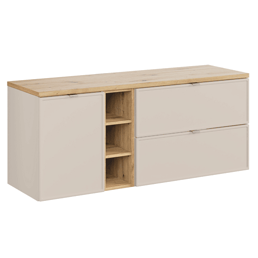 Móvel de lavatório 140cm 3 nichos cesto de roupa suja Alba Caxemira