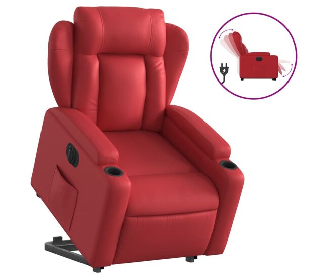 Vidaxl sillón elevable eléctrico cuero artificial rojo