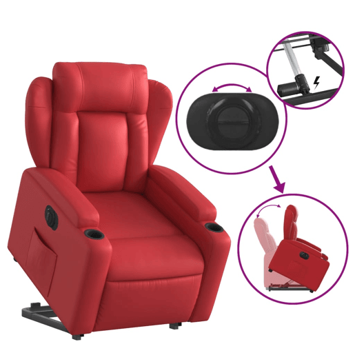 vidaXL Poltrona reclinável elevatória elétrica couro artif. vermelho