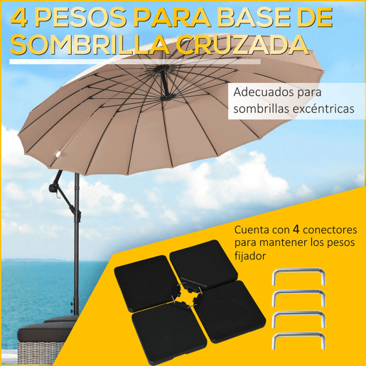 Outsunny Conjunto de Pesos para Base de Chapéu de Sol de 4 Peças Base para Chapéu de Sol Quadrado Preenchível 60 kg de Água 70 kg de Areia ou 80 kg Mixto para Base Cruzada Preto