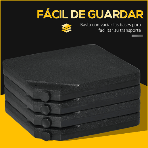Outsunny Conjunto de Pesos para Base de Chapéu de Sol de 4 Peças Base para Chapéu de Sol Quadrado Preenchível 60 kg de Água 70 kg de Areia ou 80 kg Mixto para Base Cruzada Preto