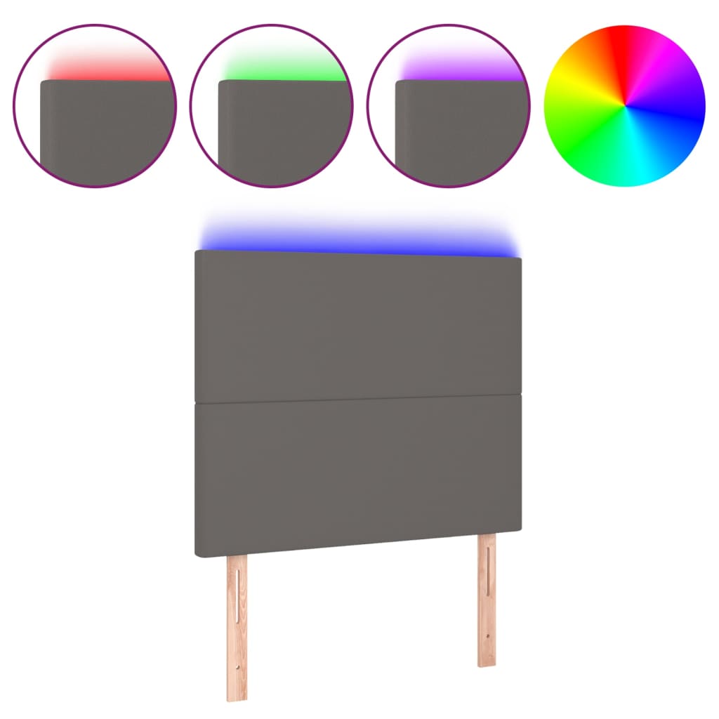 Cabecero con luces led cuero sintético gris 80x5x118/128 cm
