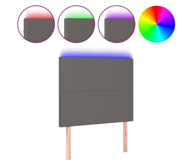 Cabecero con luces led cuero sintético gris 80x5x118/128 cm
