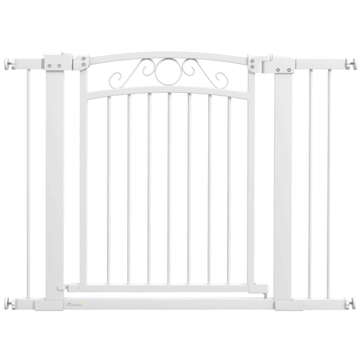 PawHut Barreira de Segurança para Cães Extensível 76-102 cm Barreira para Animais de Estimação Barreira para Cães com 2 Extensões Duplo Bloqueio para Escada Porta Branco