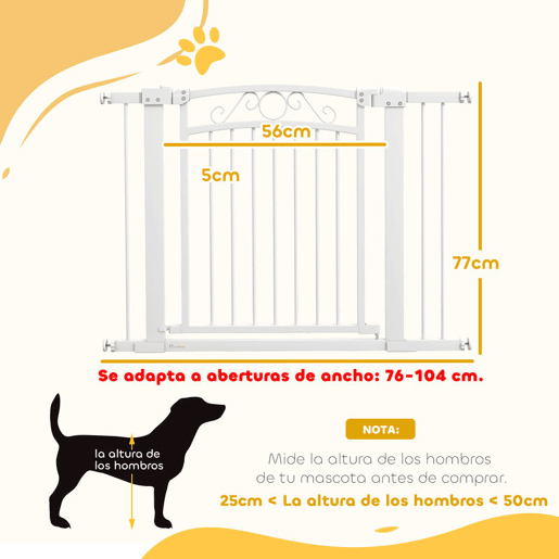 PawHut Barreira de Segurança para Cães Extensível 76-102 cm Barreira para Animais de Estimação Barreira para Cães com 2 Extensões Duplo Bloqueio para Escada Porta Branco