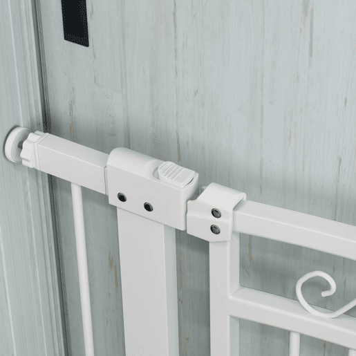 PawHut Barreira de Segurança para Cães Extensível 76-102 cm Barreira para Animais de Estimação Barreira para Cães com 2 Extensões Duplo Bloqueio para Escada Porta Branco
