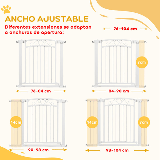 PawHut Barreira de Segurança para Cães Extensível 76-102 cm Barreira para Animais de Estimação Barreira para Cães com 2 Extensões Duplo Bloqueio para Escada Porta Branco