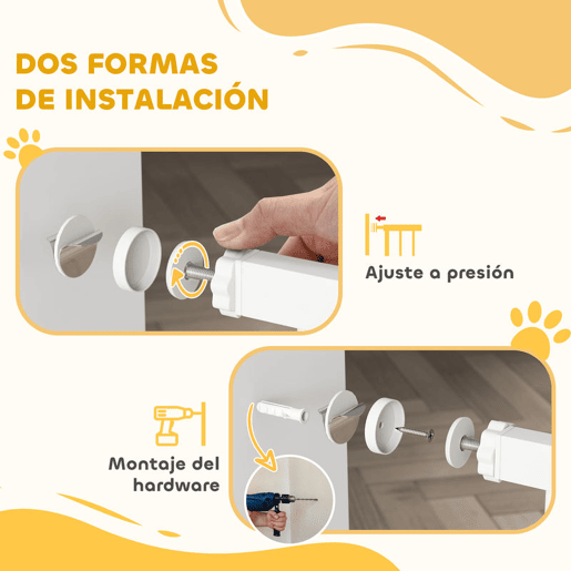 PawHut Barreira de Segurança para Cães Extensível 76-102 cm Barreira para Animais de Estimação Barreira para Cães com 2 Extensões Duplo Bloqueio para Escada Porta Branco