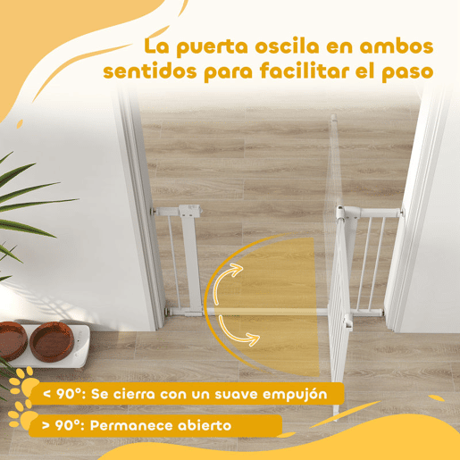 PawHut Barreira de Segurança para Cães Extensível 76-102 cm Barreira para Animais de Estimação Barreira para Cães com 2 Extensões Duplo Bloqueio para Escada Porta Branco