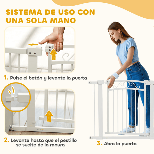 PawHut Barreira de Segurança para Cães Extensível 76-102 cm Barreira para Animais de Estimação Barreira para Cães com 2 Extensões Duplo Bloqueio para Escada Porta Branco