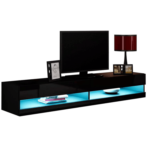 Gabinete de TV moderno Nyana Home | Com luz LED integrada | Design flutuante e elegante | Amplo armazenamento | Medidas: 180x30x40cm | Preto Gabinete de TV moderno Nyana Home | Com luz LED integrada | Design flutuante e elegante | Amplo armazenamento | Medidas: 180x30x40cm | Preto
