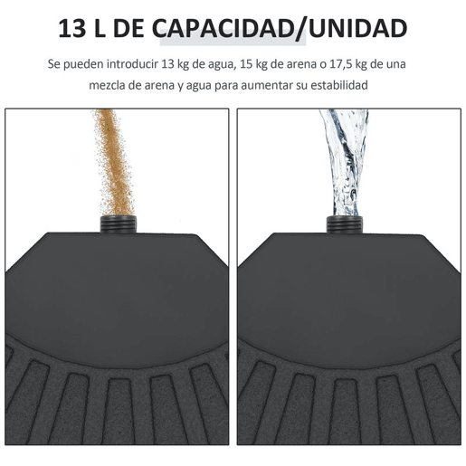 - Cor: Preto - Material: HDPE - Medidas: 48x48x8 cm (CxLxA) - Capacidade cada peça: 13 kg de água, 15 kg de areia e 17,5 kg ambos - Referência: 84D-061