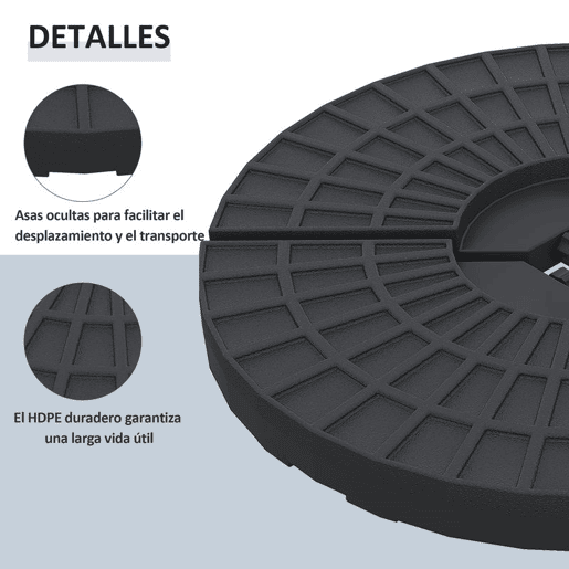 - Cor: Preto - Material: HDPE - Medidas: 48x48x8 cm (CxLxA) - Capacidade cada peça: 13 kg de água, 15 kg de areia e 17,5 kg ambos - Referência: 84D-061