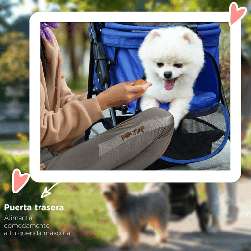 PawHut Carrinho dobrável para animais de estimação, desmontável para cães de aço Oxford rodas giratórias freios janela 67x45x96 cm azul