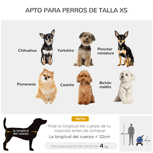 PawHut Carrinho dobrável para animais de estimação, desmontável para cães de aço Oxford rodas giratórias freios janela 67x45x96 cm azul
