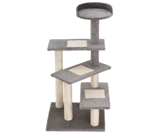 Pawhut árbol rascador para gatos 48,5x48,5x100 cm centro de actividad 3 plataformas para arañar tablero aglomerado cubierta de felpa sisal gris y