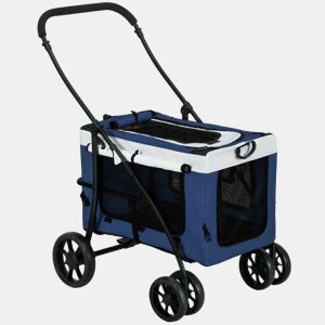 PawHut Carrinho para Animais de Estimação Carrinho para Cães Dobrável com Compartimento Desmontável 4 Portas com Fecho de Correr 2 Correias de Segurança e de Transporte 81x58x97,5 cm Azul