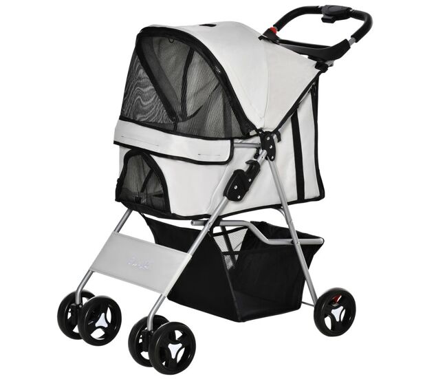 Pawhut carrito para perros plegable cochecito para mascotas carrito para perros pequeños con toldo ajustable cesta de almacenaje 2 ruedas universales