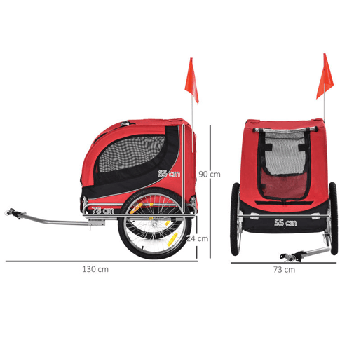 PawHut Reboque de Bicicleta para Cães Reboque de Bicicleta para Animais de Estimação com 1 Bandeira e Reflectores 130x73x90cm Vermelho e Preto
