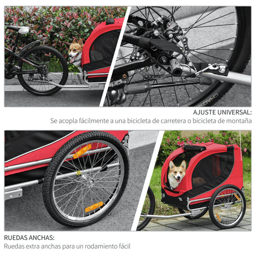 PawHut Reboque de Bicicleta para Cães Reboque de Bicicleta para Animais de Estimação com 1 Bandeira e Reflectores 130x73x90cm Vermelho e Preto