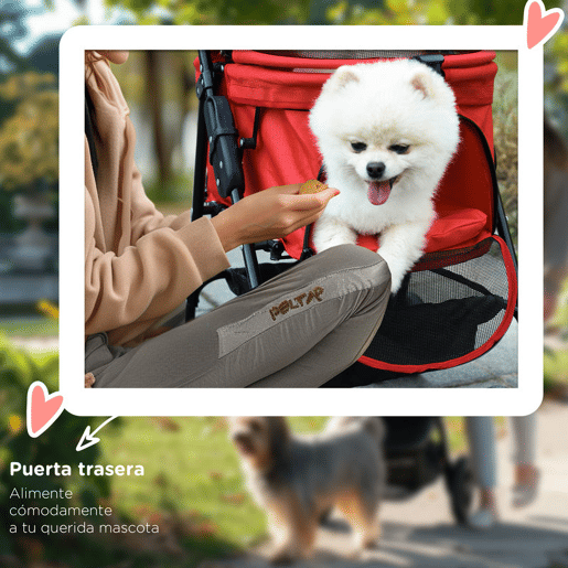 PawHut Carrinho para para animais de estimação dobrável e removível para cães em aço tecido Oxford rodas giratórias freios Janela para gatos pequenos Cães 67x45x96 cm Vermelho