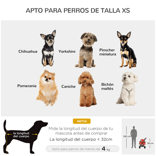 PawHut Carrinho para para animais de estimação dobrável e removível para cães em aço tecido Oxford rodas giratórias freios Janela para gatos pequenos Cães 67x45x96 cm Vermelho