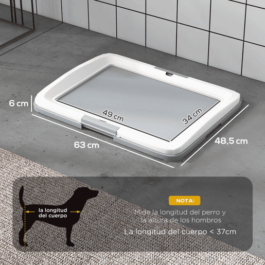 PawHut Tabuleiro para Resguardos de Cães Sanita para Cães com Bandeja para Treino em Exterior e Interior 63x48,5x6 cm Cinza