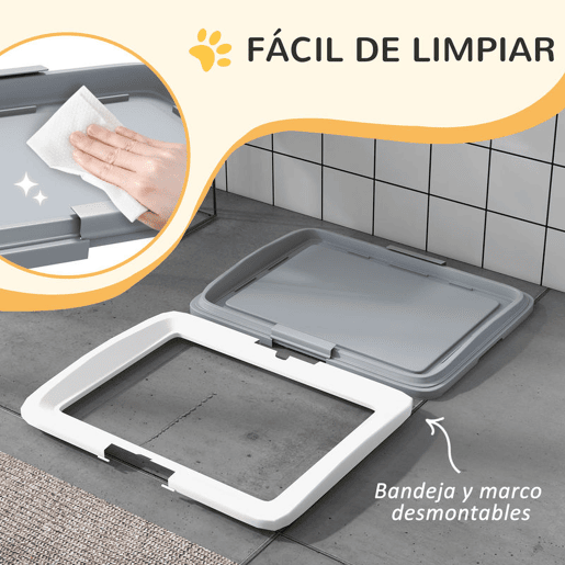 PawHut Tabuleiro para Resguardos de Cães Sanita para Cães com Bandeja para Treino em Exterior e Interior 63x48,5x6 cm Cinza