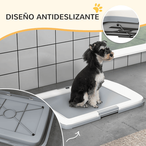 PawHut Tabuleiro para Resguardos de Cães Sanita para Cães com Bandeja para Treino em Exterior e Interior 63x48,5x6 cm Cinza