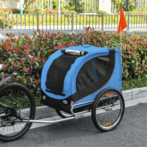 PawHut Reboque de Bicicleta para Cães Reboque de Bicicleta para Animais de Estimação com 1 Bandeira e Reflectores 130x73x90cm Azul e Preto