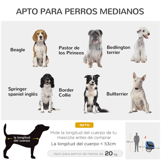 PawHut Reboque de Bicicleta para Cães Reboque de Bicicleta para Animais de Estimação com 1 Bandeira e Reflectores 130x73x90cm Azul e Preto