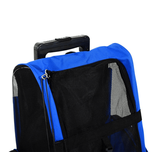 PawHut Transportadora 2 em 1 para Animais de Estimação Mochila ou Carrinho de Viagem para Cães e Gatos com 2 Rodas Alça Retrátil de Alumínio e Bolso de Armazenamento 42x25x55cm Azul