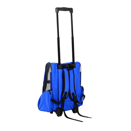 PawHut Transportadora 2 em 1 para Animais de Estimação Mochila ou Carrinho de Viagem para Cães e Gatos com 2 Rodas Alça Retrátil de Alumínio e Bolso de Armazenamento 42x25x55cm Azul